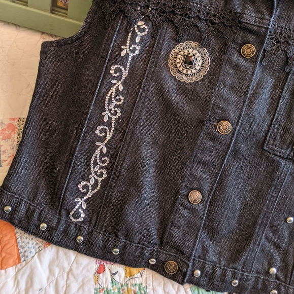 Upcycled Embellished Jean Vest - Picture 8 of 11